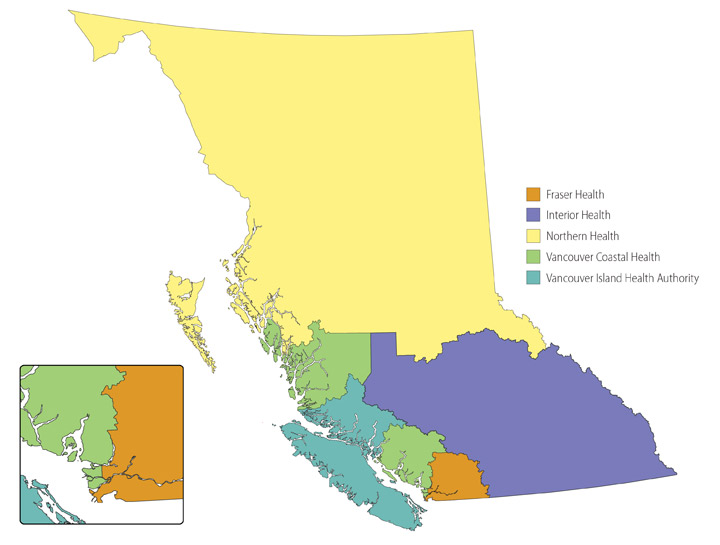 Map of health authorities in BC